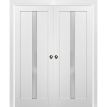 French Double Pocket Doors 48 x 84 & Frames | Quadro 4112 White Silk