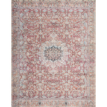 Loloi Wynter Wyn-05 Vintage and Distressed Rug, Tomato and Teal, 3'6"x5'6"