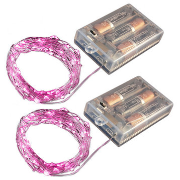 LED Waterproof 50 Mini String Lights With Timer, Set of 2, Pink