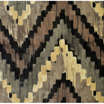 Beige, Brown, Gray and Black Chevron Digital Printed Velvet Fabric By The Yard