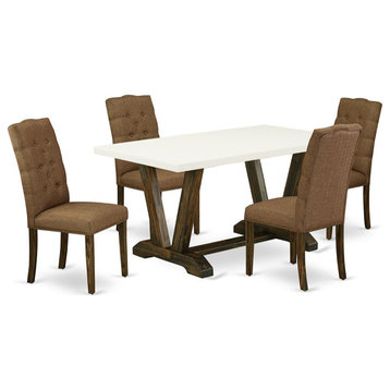 East West Furniture V-Style 5-piece Wood Dining Room Set in Jacobean Brown