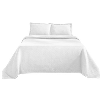 Jacquard Matelassé Cotton Basketweave 3-Piece Bedspread Set, White, King