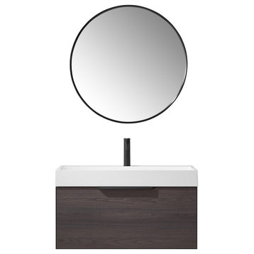 Vegadeo Bath Vanity with Stone Sink Top, Suleiman Oak, 36", With Mirror