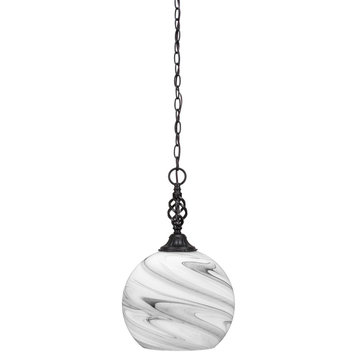 Elegante 1-Light Pendant, Matte Black/Onyx Swirl