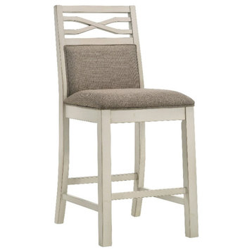 Pemberly Row 26" Wood Counter Height Chair in Gray and Khaki (Set of 2)