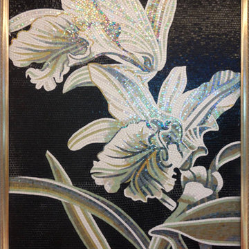 'White Orchids' Glass Mosaic Mural