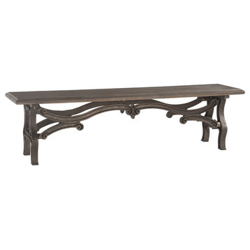 Anderson 68-Inch Weathered Gray Dining Bench with Reclaimed Iron Base