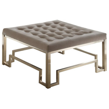 Modern Style Square Shaped Wood And Metal Cocktail Ottoman Gold And Beige