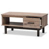 Modern and Contemporary 2-tone Oak Brown & Black Wood 1-Drawer Coffee Table