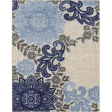 Omalley Modern Floral Area Rug, Blue & Gray, 8'10'' X 12'2''