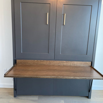 Custom Built Vertical Queen Size Murphy Bed with Desk Combo, Two-Tone Finish