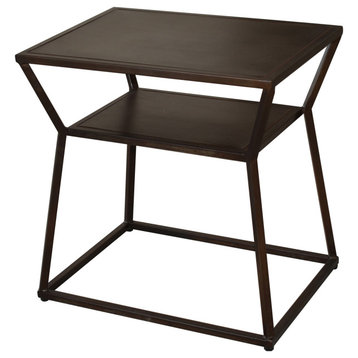 Bare Decor Duplex Accent Table Metal, Distressed Brown, 14x19x19