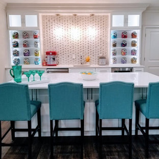 Design ideas for a medium sized classic basement in Miami with white walls, dark hardwood flooring, no fireplace and brown floors.