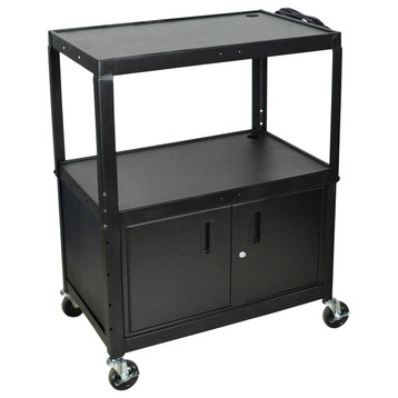 Luxor Extra Wide Steel Adjustable Height A/V Cart With Cabinet
