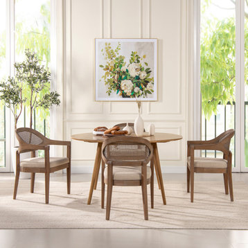 Americana Mid-Century Modern Cane Back Dining Chair, Taupe Beige