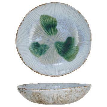 Stoneware Bowl With Reactive Crackle Glaze, Green and White