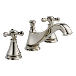 Delta Cassidy Two Handle Wide Spread Lavatory - Low Arc Spout w/ Metal Pop-Up - Bathroom Sink Faucets