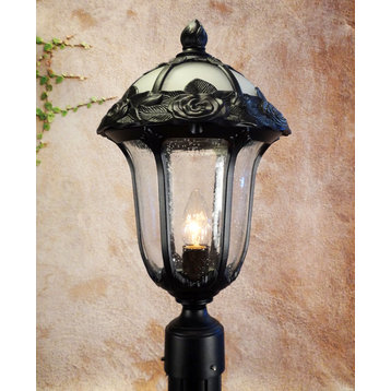 Rose Garden Large Post Mount Light with Seedy Glass, Black
