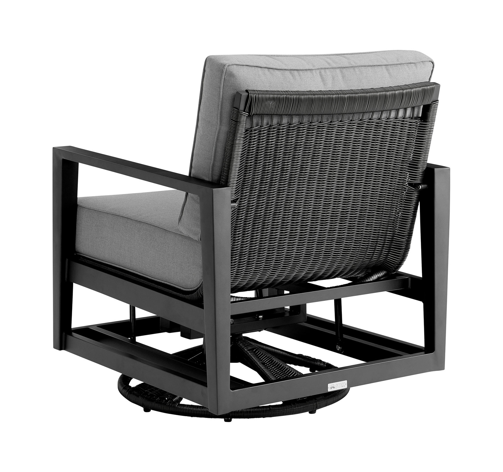 Cayman Black Aluminum Outdoor Swivel Glider Chair With Dark Gray Cushions