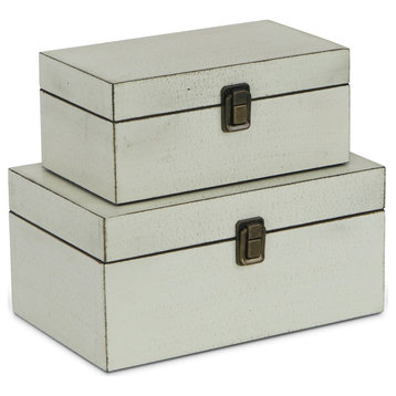 Wooden Latched Boxes - Off White Set