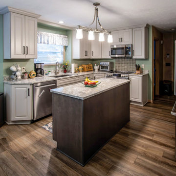 Two Tone Kitchen with Irish Creme Cabinets and Rustic Dockside Island
