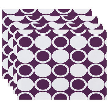 18"x14" Small Modcircles, Geometric Print Placemats, Set of 4, Purple