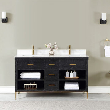 Kesia 60" Double Bathroom Vanity Set in Black Oak without Mirror