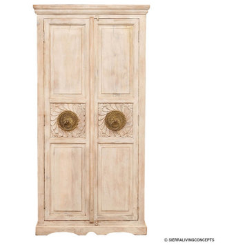 Brass Medallion 4 Tier Solid Wood Tall Armoire