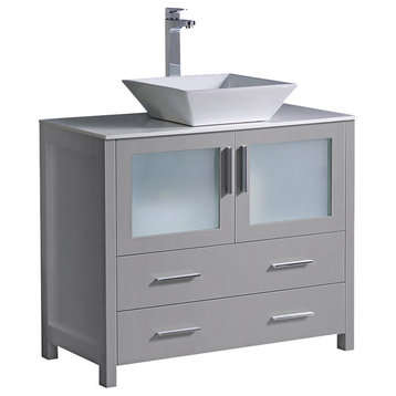 Fresca Torino 36" Gray Modern Bathroom Cabinet With Vessel Sink