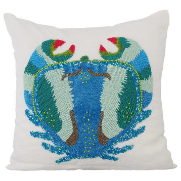 Blue Decorative Pillow Covers 14"x14" Cotton, Crab Craze