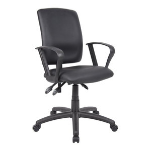 Pemberly Row Multi Function Leather Drafting Chair with Loop Arms