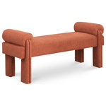 Meridian Furniture - Stefano Upholstered Bench, Cognac - Banish boredom in your room's decor with this Stefano polyester fabric bench. The perfect bench to rest at the end of your bed in the master suite or in a spot of interest in the foyer or entryway, this lovely art deco seat has loads of room to sit while you pull on boots or take off shoes. The soft cognac polyester fabric is lovely to the touch, and the rounded arm pillows give it an extra inviting feel.