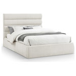 Meridian Furniture - Adam Upholstered Bed, Cream, Queen, Linen Textured Fabric - Modernize your space with the Adam cream linen textured fabric queen bed, designed to bring both comfort and style. The deep channel tufting on the headboard adds a luxurious touch, while the option to add extra panels allows you to increase the headboard height, creating a striking focal point in your room. This versatile bed combines style, texture, and customization for the ultimate statement piece.