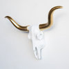 Faux Longhorn Skull Mini, White, Gold
