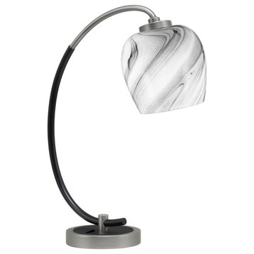 1-Light Desk Lamp, Graphite/Matte Black Finish, 6" Onyx Swirl Glass