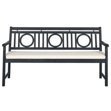 3 Seater Outdoor Bench, Beige Cushioned Seat and Geometric Back, Dark Slate Gray