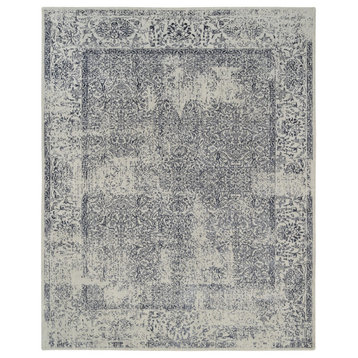 Wool and Silk Hand Loomed Light Gray Fine Jacquard Oriental Rug, 8'x10'1"