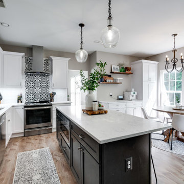 White and Grey Transitional Farmhouse Inspired Kitchen