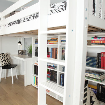 Twin L shape High Loft Bed with Ladder and Study