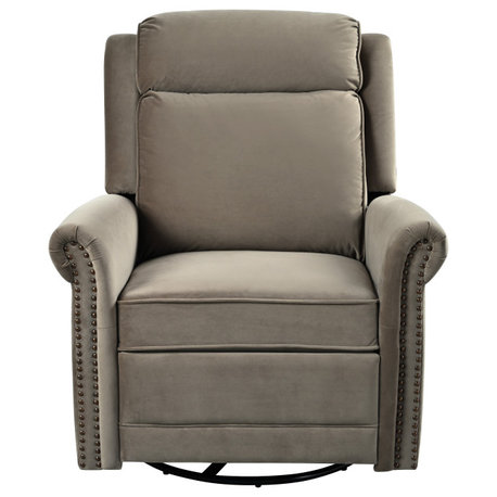 GDF Studio 360-Degree Swivel Velvet Recliner Chair With Adjustable Backrest, Gray