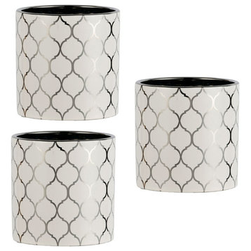 Set of 3 Silver and White Ogee Planter D5x5"