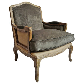 French Oak & Burlap Arm Chair