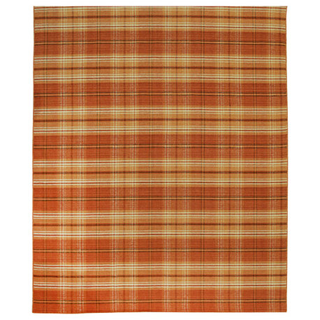 EORC Orange Hand Knotted Wool Plaid Rug 9' x 12'