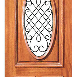 Mahogany Oval Lite External Single Door with Decorative Ironwork - Front Doors