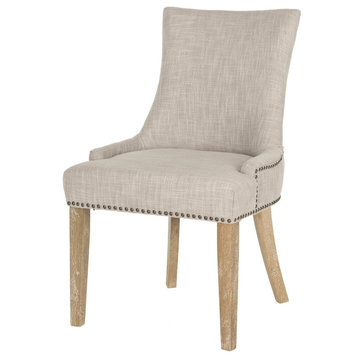 Set of 2 Dining Chair, Hourglass Shaped Back With Brass Nailhead Trim, Grey