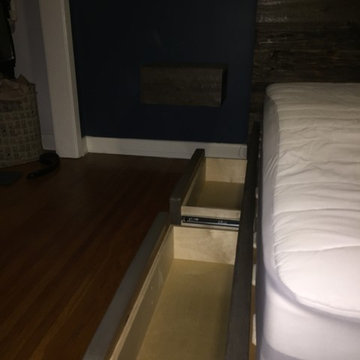 Low profile storage bed with floating nightstands