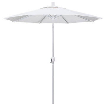 7.5' Matted White Push-Button Tilt Crank Aluminum Umbrella, White Olefin