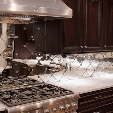 antique mirror subway tile backsplash