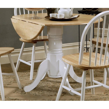 Emma Mason Signature Julian Round Drop Leaf Dining Table in White and Natural Fi
