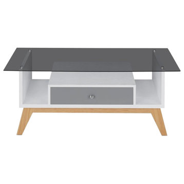 Furniture of America Lana Mid-Century Glass Top Coffee Table in Gray